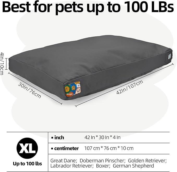 Sytopia 42-Inch Canvas Indestructible Outdoor Dog Bed, Waterproof & Washable Removable Cover, Ideal for Medium & Large Dogs, Chew-Proof Great for Indoor, Outdoor, Crate, Patio Use (Dark Grey)