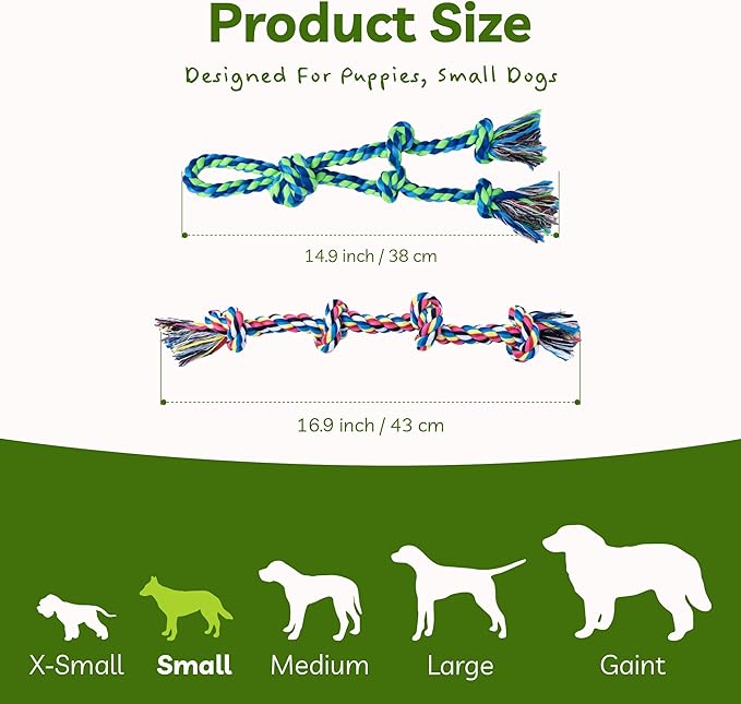2 Pack Dog Rope Toy for Small Dogs, Puppy Teething Toys, Durable Cotton Puppy Chew Toys for Teething, Small Dog Toys for Aggressive Chewers, Interactive Tug of War Dog Toy for Puppies Boredom