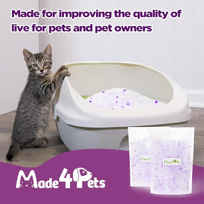 Made4Pets Cat Litter Crystals Kitty Litter Odor Control Crystal Litter Non Clumping No scooping Low Dust, Low Tracking, Lightweight, Dehydrates Waste,Lavenderâ 13.2 lbs (4 x 3.3 lb Packs)