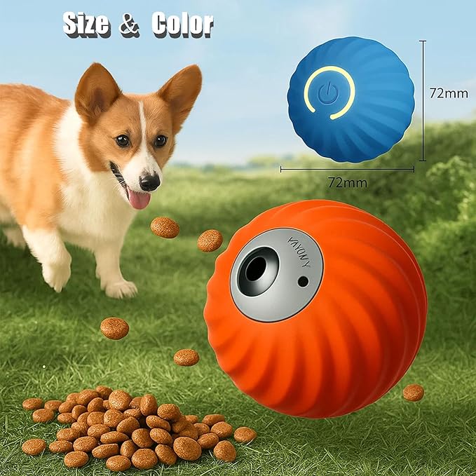 Zoomie Buddy 2.0, Zoomie Buddy for Dogs, 2 in 1 Smart Touch Interactive Dog Balls & Pet Feeder, 2.83" Diameter, Suitable for Small/Medium Dogs, with Fruit Plush Cover (Blue+Orange, Tomato)