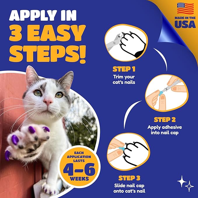 Soft Claws Cat Nail Caps for Small Cats – (40 Caps, Clear) - Made in USA - Veterinarian-Developed | Protects Furniture & Skin - Easy to Apply, Long-Lasting Anti-Scratch Soft Cat Claw Covers