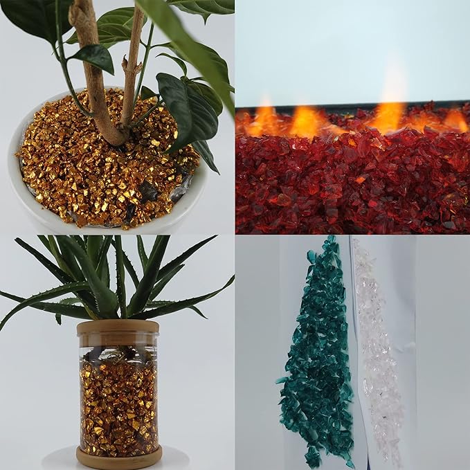TWINKLING High Luster Fire Glass Gravel Stone Glitter,Broken Glass,Fire Gems Chips,Crushed Glass for Fire Pit Crafts Resin Art Aquarium Garden Decoration,3-6mm,1-Pound Jar (Turquoise)