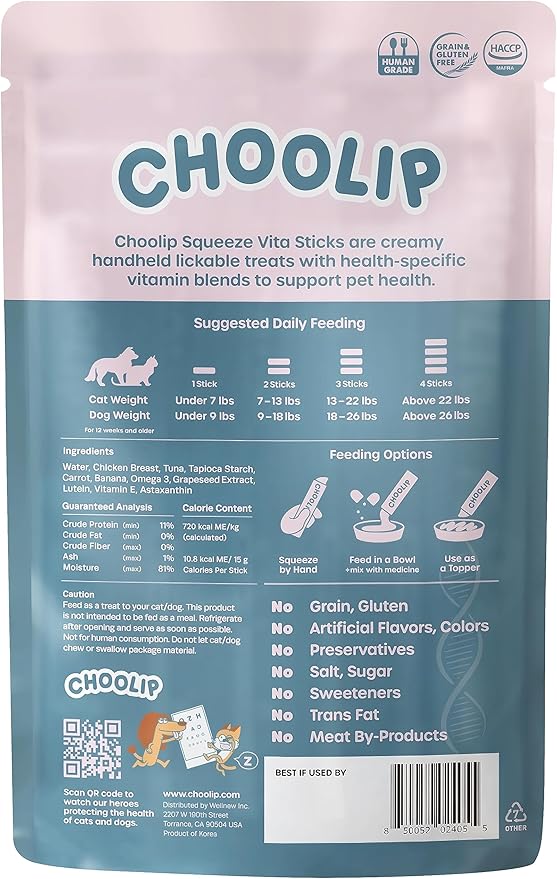 Squeeze Vita Stick Lickable Treats for Dogs & Cats. 7 Eye Health Sticks with Essential multivitamins. Soft and Tasty Paste for All Life Stages, Supporting Eyes Health