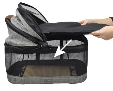 ROODO Fashion 3-in-1 Dog Cat Stroller with Detachable Carrier&Car Seat Combo Best Lightweight Folding Portable All-Terrain Travel Pet Gear Puppy Doggie Kitty Stroller for up to 30 lbs(Grey Lattice)