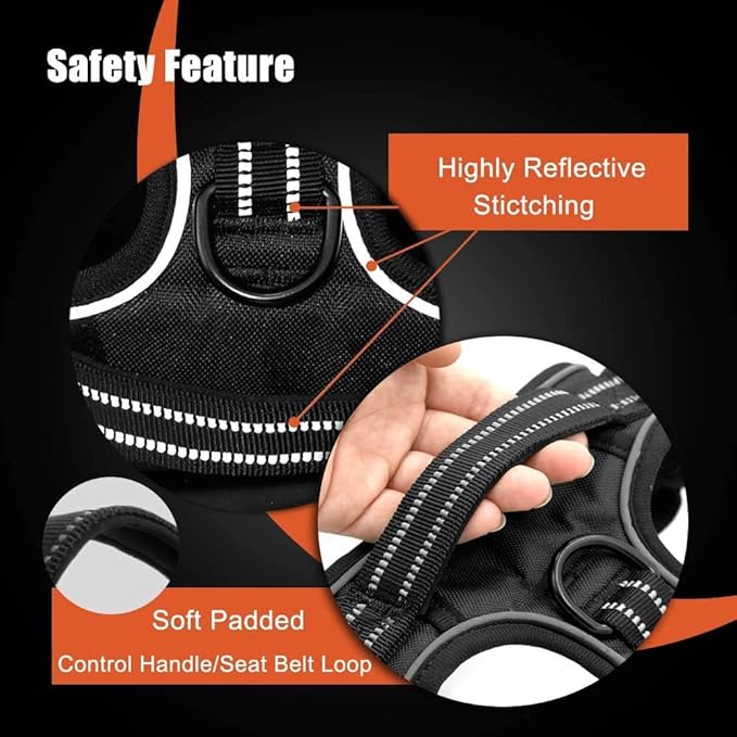 PHOEPET No Pull Dog Harnesses for Small Puppies Reflective Adjustable Front Clip Vest with 2 Metal Leash Attachment Hooks Soft Handle [Over The Head Design](XL, Royal Blue)