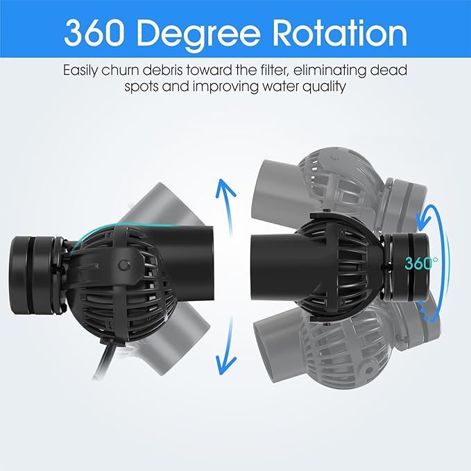 hygger Aquarium Wave Maker Circulation Pump, 1320 GPH Ultra-silence Fish Tank Powerhead with Strong Magnet Suction Base for Freshwater or Saltwater Fish Tank, 360° Rotating Submersible Water Pump