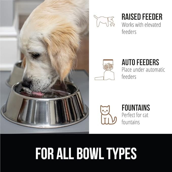 GORILLA GRIP 100% Waterproof Raised Edge BPA Free Silicone Pet Feeding Mat, Dog Cat Food Mats Contain Spills Protects Floors, Placemats for Cats and Dogs Water Bowl, Pets Accessories 18.5x11.5 Gray