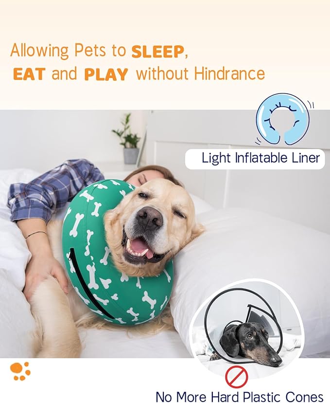 Supet Inflatable Dog Cone Collar Alternative After Surgery, Dog Neck Donut Collar Recovery E Collar, Soft Pet Cone for Small Medium Large Dogs