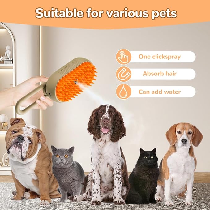 Cat Steam Brush, New 3 in 1 Pet Steam Groomer Brush, Rechargeable Pets Steam Groomer Comb for Massaging and Cleaning Shedding Pet Hair, Multifunctional Hair Removal Comb Cats and Dogs (White)