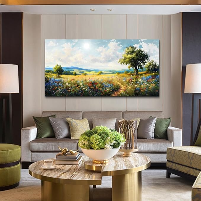 hyidecorart Large Wall Art For Living Room Bedroom Wall Decor Pictures Artworks Nature Field Scenery Abstract Painting Modern Wall Decorations For Office Canvas Prints Home Art Decor Ready To Hang