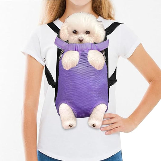 FEimaX Dog Carrier Backpack Pet Legs Out Front Cat Travel Bag, Adjustable Puppy Backpacks Carriers Hands-Free for Small Medium Dogs Cats Hiking Traveling Camping Daily Walking (X-Large, Purple)