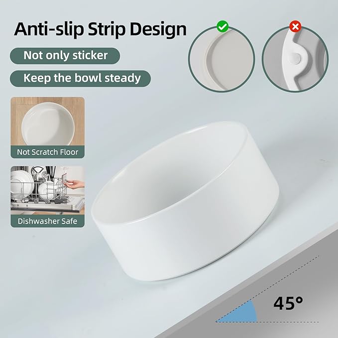 Ceramic Raised Dog and Cat Bowl Set, 2 Heights Elevated Stand, Food and Water Bowl for Small Breed Dogs, Cats, Kitty, Weighted Dog Dishes, Pet Bowls(5.1'',13.5oz, White)