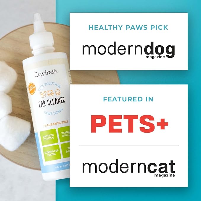Oxyfresh Advanced Pet Ear Cleaner - Best Dog Ear Cleaner Solution - Helps with Yeast, Wax, Dirt & Itchy Ear Canal - Cleaning, Soothing, & Sting-Free Dog Ear Wash & Cat Ear Rinse 8oz