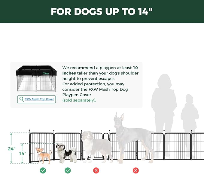 FXW Rollick Unleashed Dog Playpen for Indoor, Yard, RV Camping, 24 inch 32 Panels for Small and Puppy Dogs, Black│Patented