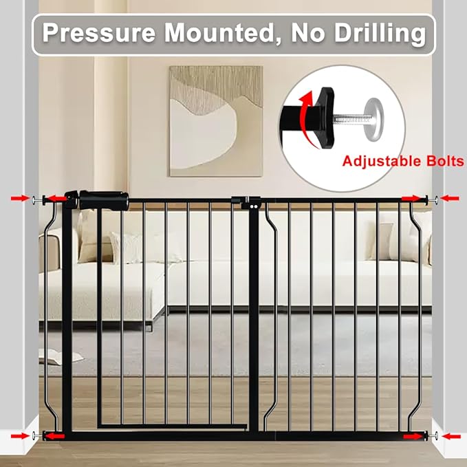 Fairy Baby Extra Wide Baby Gate Black 53-57.5 Inch Wide, Walk Through Pressure Mounted No Drill, Long and Large Tension Gate for Pet and Kids