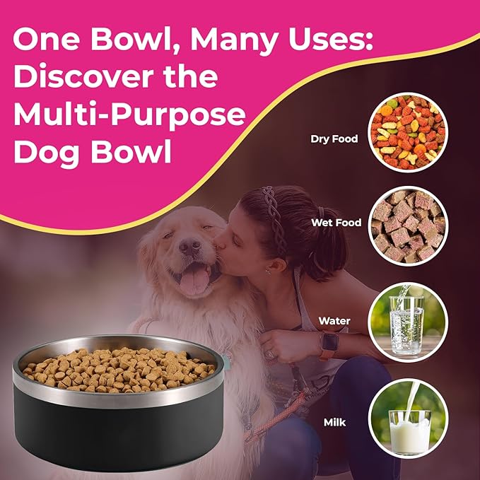 Dog Bowl - Vacuum Insulated Keeps Water Cool, Non-Slip Base, Easy Clean Interior, Durable Stainless Steel, Multiple Colors, Ideal for Travel, 32 Oz - Pet Bowl (Light Blue)