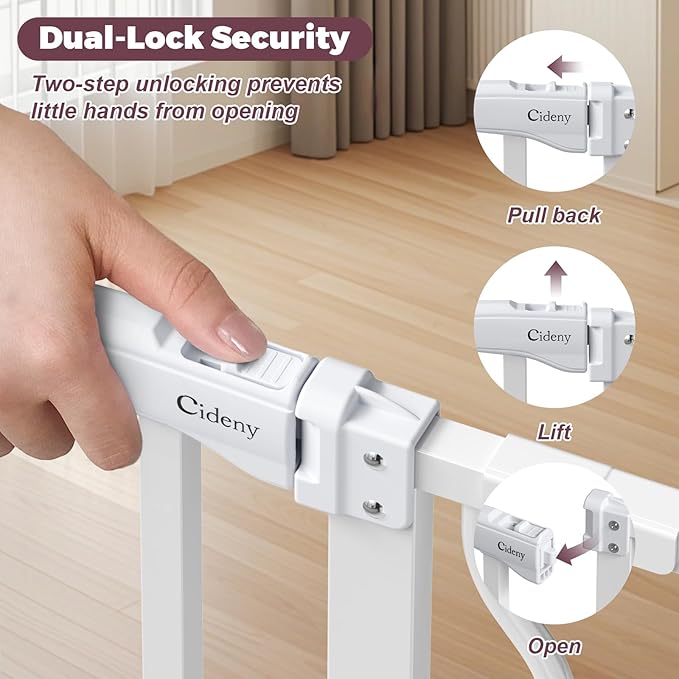 29"-45" Baby Gate for Stairs, Auto Close Stroller Friendly Dog Gate Indoor for Doorways, Pressure Mounted Baby Gate, Easy Walk Through Gate for Children & Pets, White