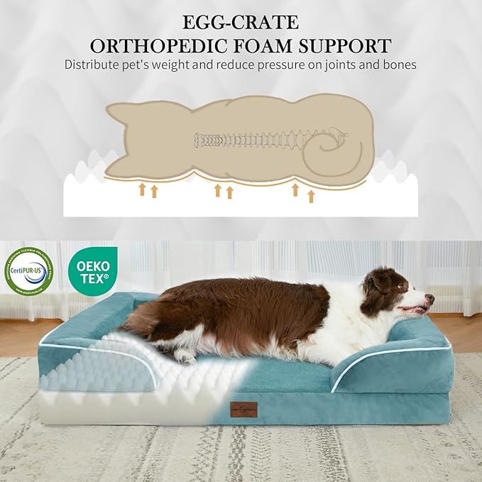 Comfort Expression Small Dog Beds Waterproof Orthopedic Foam Dog Sofa Beds for Small Dogs Comfy Pet Bed with Washable Removable Cover & Non-Slip Bottom(X-Small,Washed Blue)