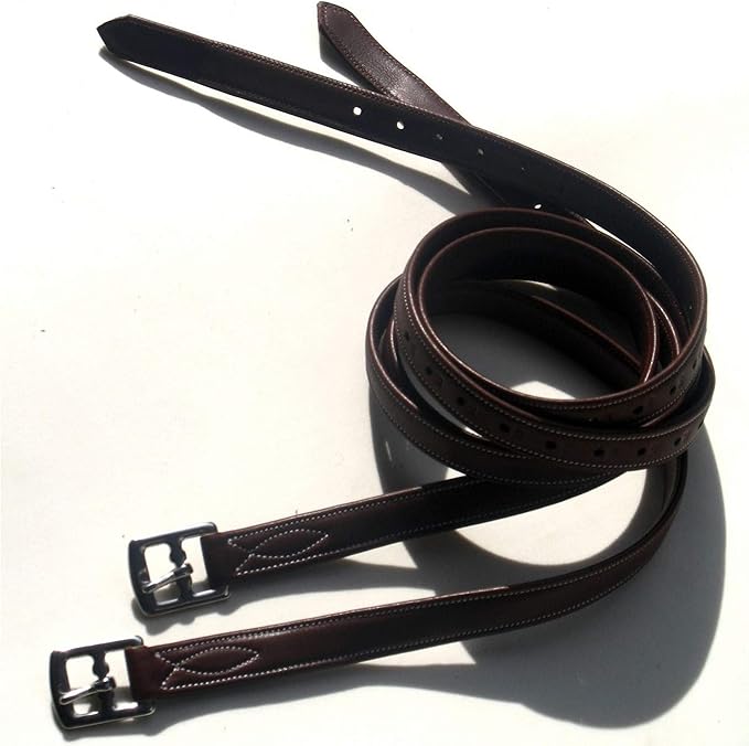 Exion FlexiStrong Stirrup Leathers for English Saddles – 1" Premium Calfskin with Nylon Core – Numbered Holes, Stainless Steel Buckles – Black/Brown – Horse Riding Gear (48"/120cm to 62"/155cm)