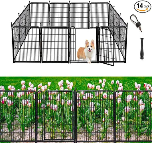 Garden Fencing 40 inch High, 14 Panels Total 31 Ft(L), Gate 21 inches Wide with Low Sills. Fencing for Garden Beds, Dog Digging Fences Barrier, Dog Fences for The Yard, Animal Barrier Fence