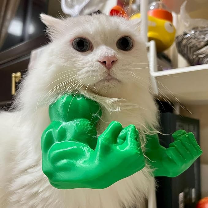 Funny Cat Muscle Arm, 3D Print Cat Neck Arm with Muscles, Funny Pet Prop Boom Arm, for Kitten Birthday Party Supplies(Blue)