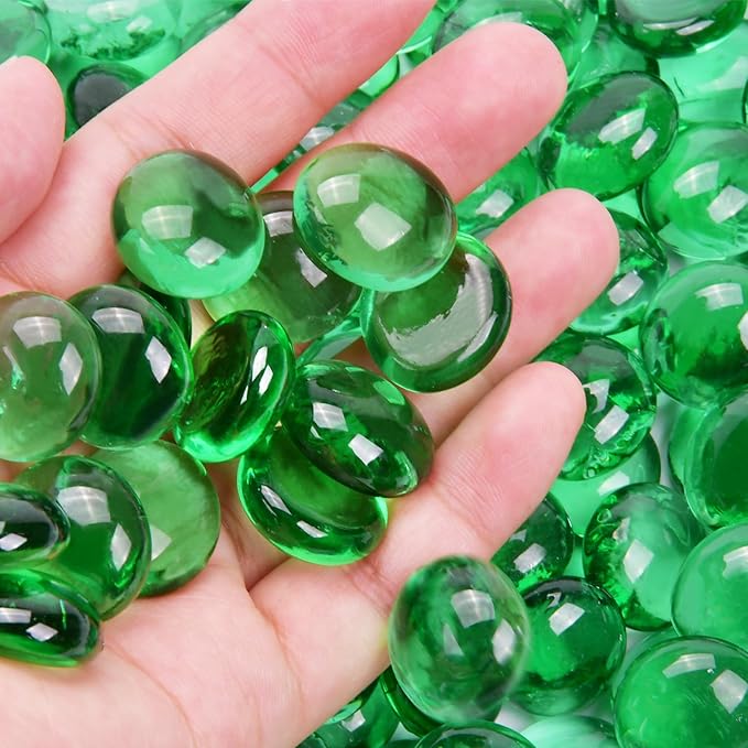 10LB Green Flat Glass Marbles for Vases, Gemstone Beads Vase Filler Decorative Glass Pebbles for Fish Tank, DIY Crafts, Aquarium Decor Rocks