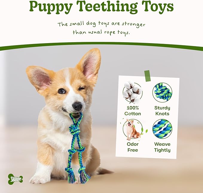 2 Pack Dog Rope Toy for Small Dogs, Puppy Teething Toys, Durable Cotton Puppy Chew Toys for Teething, Small Dog Toys for Aggressive Chewers, Interactive Tug of War Dog Toy for Puppies Boredom