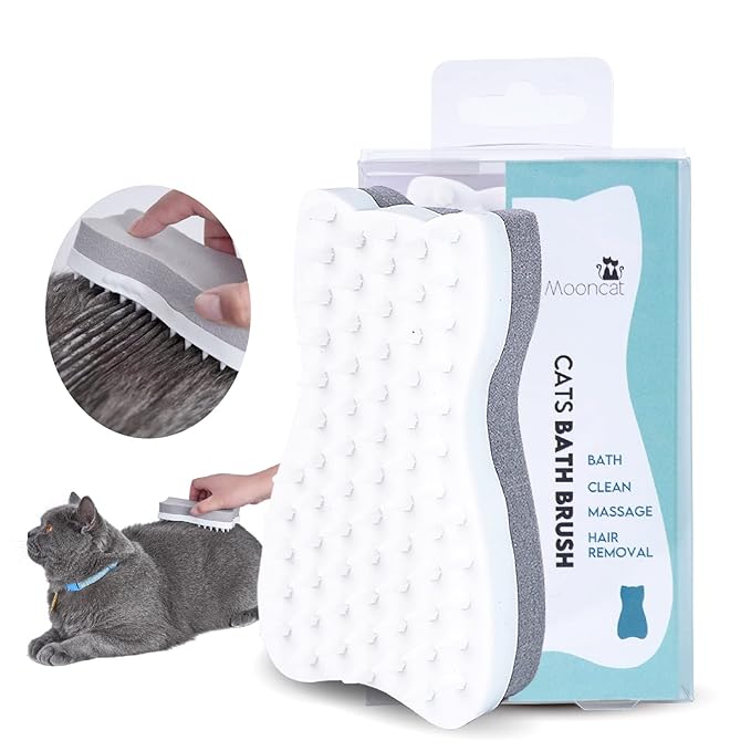 Mooncat Cat Grooming Brush - For Shedding, Long or Short Haired Cats, Removes Mats, Tangles, and Loose Fur - Massage Comb for Indoor Kittens