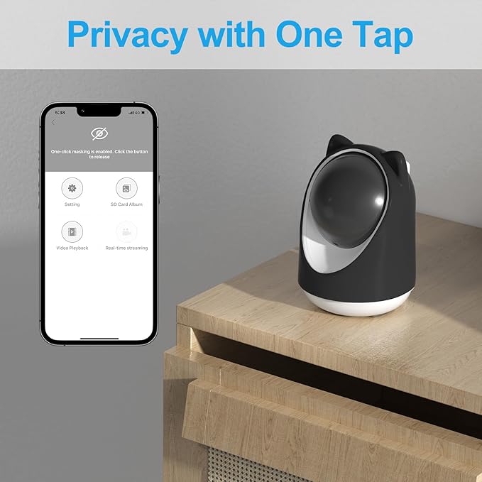Security Camera Indoor,Wi-Fi &Two-Way Audio,Indoor Camera for Home,Baby/Dog/Cat/Pet Camera with Phone App,Night Vision,Motion Tracking, Compatible with Alexa (Black)