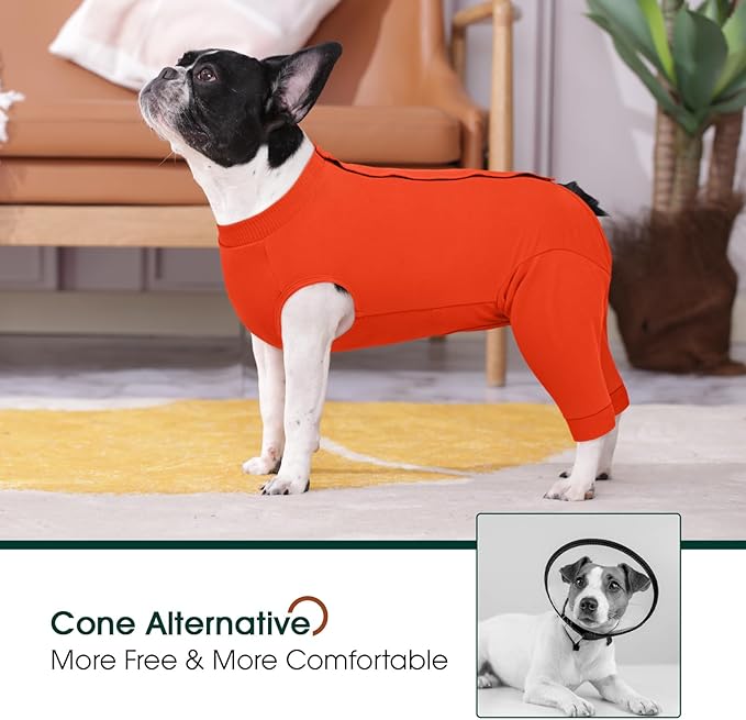 Kuoser Dog Recovery Suit for Rear Legs, Dog Surgical Suit with Pants Cover to Prevent Licking Wounds, Dog Onesie for Surgery Female Spay Male Neuter, Anti Licking Dog Recovery Leg Sleeve, Orange 4XL