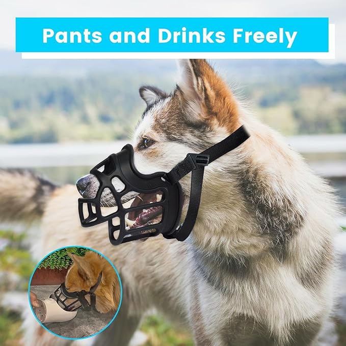 Dog Muzzle, OKKIC Basket Muzzle Anti Biting Chewing, Sturdy Lightweight Muzzle Allows Panting Drinking,Muzzle for Small Medium Large Dogs, Suitable for Grooming Trimming Training (Black, Size5)