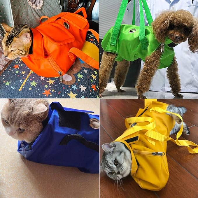 Kukaster Pet Cat’s Restraint Bag for Claw Care Nail Trimming Anti-Scratching Grooming Bag for Cats Medical Examination(Orange-l)