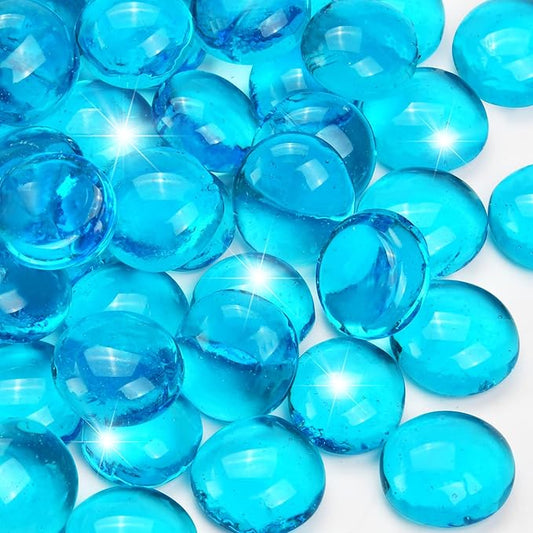2LB Ocean Blue Flat Glass Marbles for Vases, Gemstone Beads Vase Filler Decorative Glass Pebbles for Fish Tank, DIY Crafts, Aquarium Decor Rocks