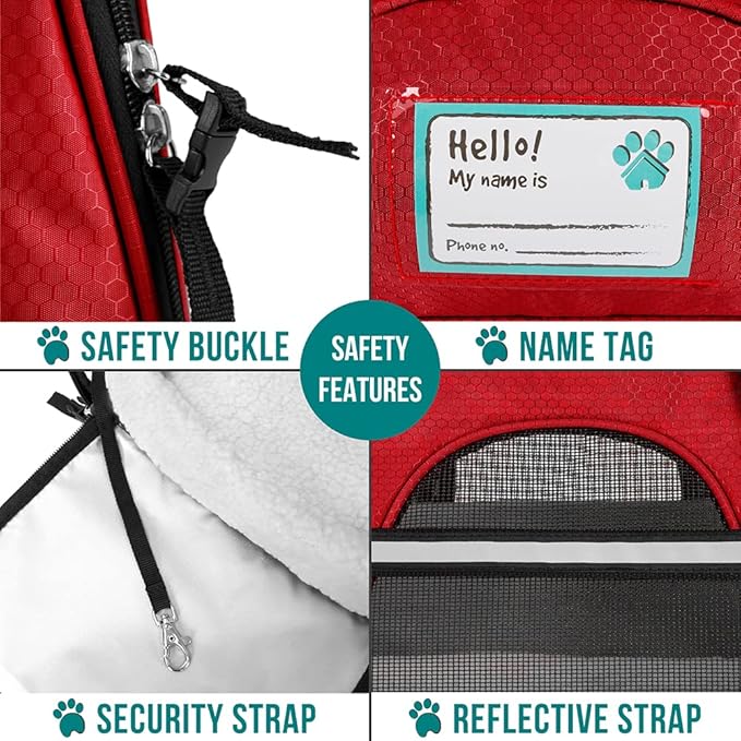 PetAmi Airline Approved Pet Carrier for Cat, Soft Sided Dog Carrier for Small Dogs, Cat Travel Supplies Accessories for Indoor Cats, Ventilated Pet Carrying Bag Medium Large Kitten Puppy, Small Red