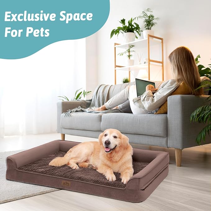 Orthopedic Dog Bed for Extra Large Dog, XL Pet Couch for XLarge Dog, Supportive Foam Bolster Sofa with Waterproof Lining Cover, Anti-Slip, Comfort, Washable, 42x30x7.5 in, U Shape, Brown