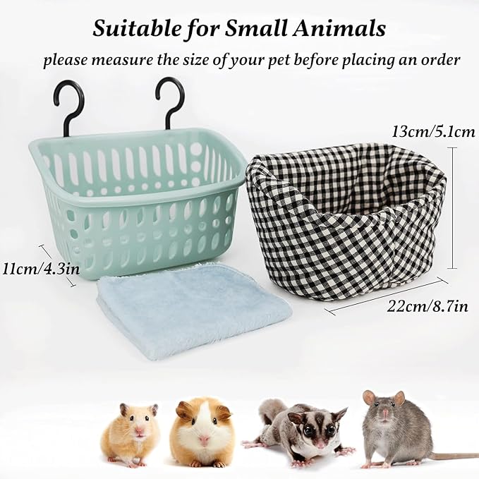 JWShang Rat Hammock for Cage, Chew Proof Hanging Basket Bed with Sturdy Hooks, Pet Cage Accessories, Safe Cozy Small Animal Rodent Hammock for Sugar Glider Mice Snuggling Sleeping (Blue, Large)