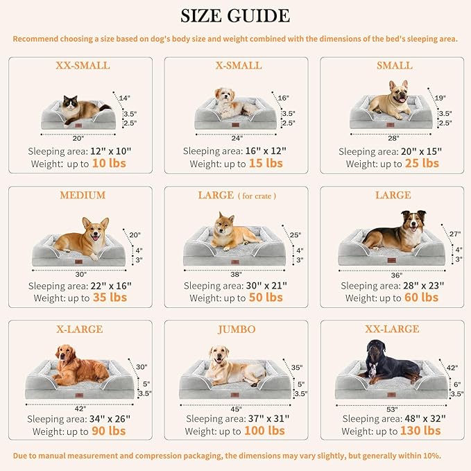 Comfort Expression Medium Dog Beds Waterproof Orthopedic Foam Dog Sofa Beds for Medium Large Dogs Comfy Pet Bed with Washable Removable Cover & Non-Slip Bottom(Medium,Grey White)