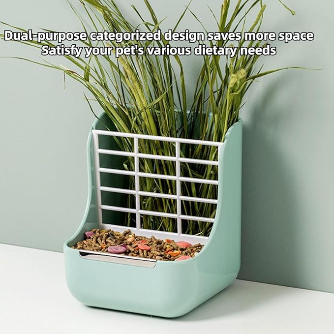 2 in 1 Food Hay Feeder for Guinea Pig, Rabbit Feeder, Indoor Hay Feeder for Guinea Pig, Rabbit, Chinchilla, Feed Bowls Use for Grass & Food (Yellow)