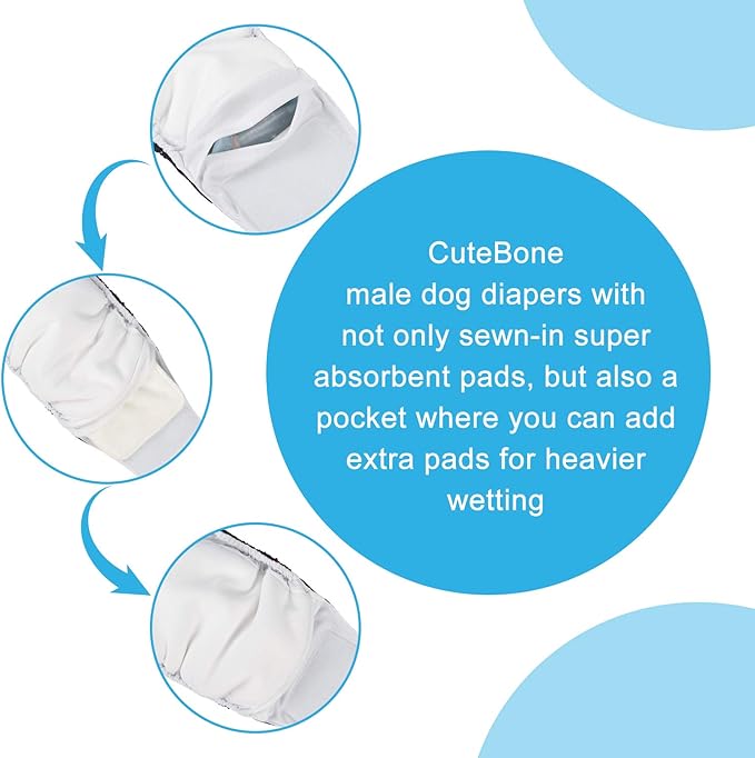 CuteBone Dog Diapers Male Washable Belly Band for Male Dogs Wraps 3pcs a Pack DM28XS