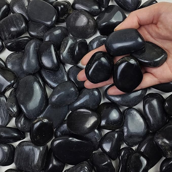 2 lbs Black Pebbles for Indoor Plants, 1-2 Inch Decorative River Rocks for Planters, Landscaping Stones, Vase Fillers and Outdoor Garden