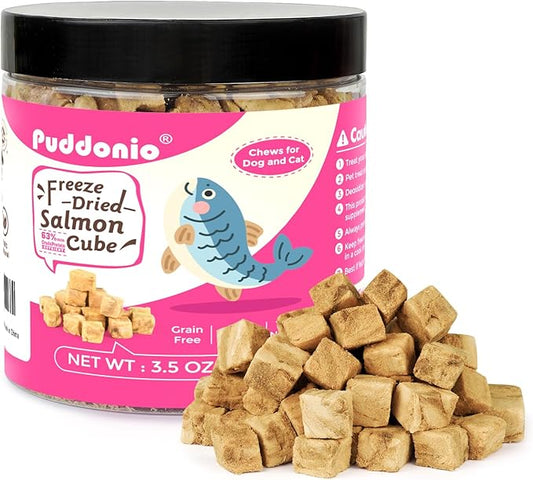 Freeze Dried Cats & Dogs Raw Treats, All Natural Single Ingredient Salmon, High Protein Healthy Pet Training Treats or Food Topper, 3.5 oz