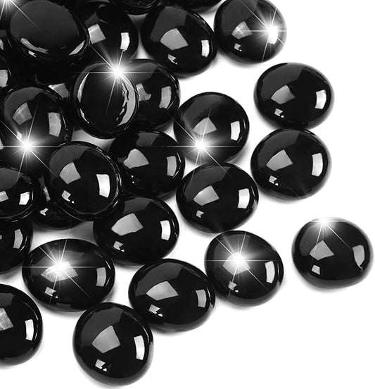 2LB Black Flat Glass Marbles for Vases, Gemstone Beads Vase Filler Decorative Glass Pebbles for Fish Tank, DIY Crafts, Aquarium Decor Rocks