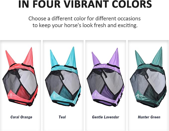 Harrison Howard Pro Luminous Horse Half Face Fly Mask Large Eye Space with Ears UV Protection for Horse Hunter Green M