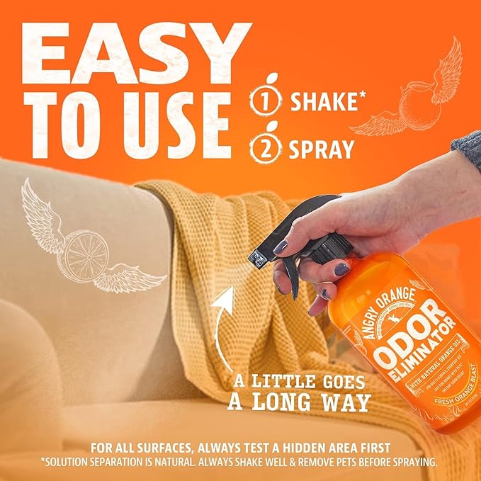 ANGRY ORANGE Pet Odor Eliminator for Dog and Cat Urine, Carpet Stains, and Strong Smells – Citrus Cleaner with Natural Orange Oil – 24 oz - Value 2 Pack