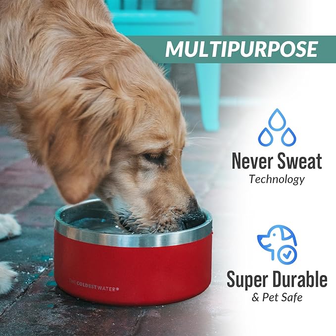 Coldest Dog Bowl - Anti Rust Metal, Non Slip, 3 Layers Insulated Stainless Steel Dog Bowls - Spill Proof & Heavy Duty - Water Bowl for Dogs, Cats & Pets, Dish Washer Safe (64 oz,Cotton Candy Pink)