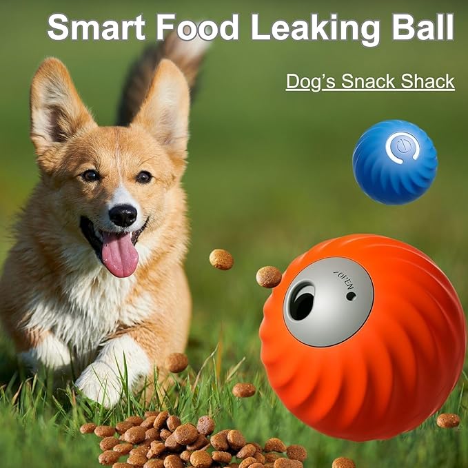 Zoomie Buddy 2.0, Zoomie Buddy for Dogs, 2 in 1 Smart Touch Interactive Dog Balls ＆ Pet Feeder, 2.83" Diameter, Suitable for Small/Medium Dogs, with Fruit Plush Cover (2*Blue, Tomato)