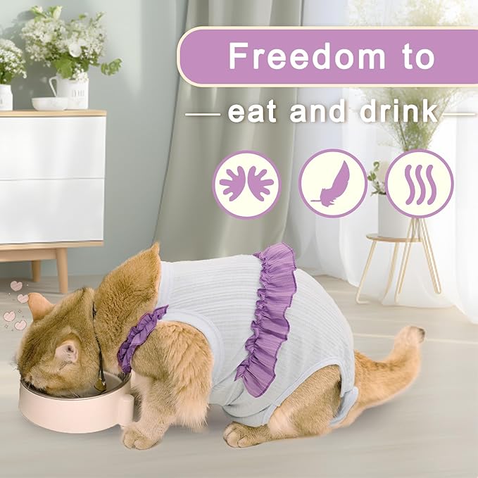 Cat Recovery Suit,Kitten Onesie After Surgery,E-Collar Alternative for Abdominal Wound and Skin Diseases,Soft Breathable Bodysuit After Spay（Beige-l）