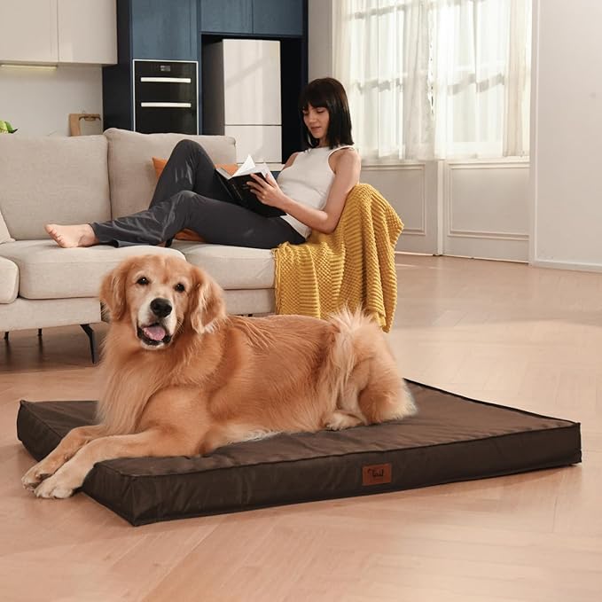 Outdoor Dog Bed for Medium Dogs, Waterproof Dog Crate Bed for Puppy Beds, Orthopedic Egg Crate Foam Pet Bed with Washable and Removable Oxford Cover, Brown