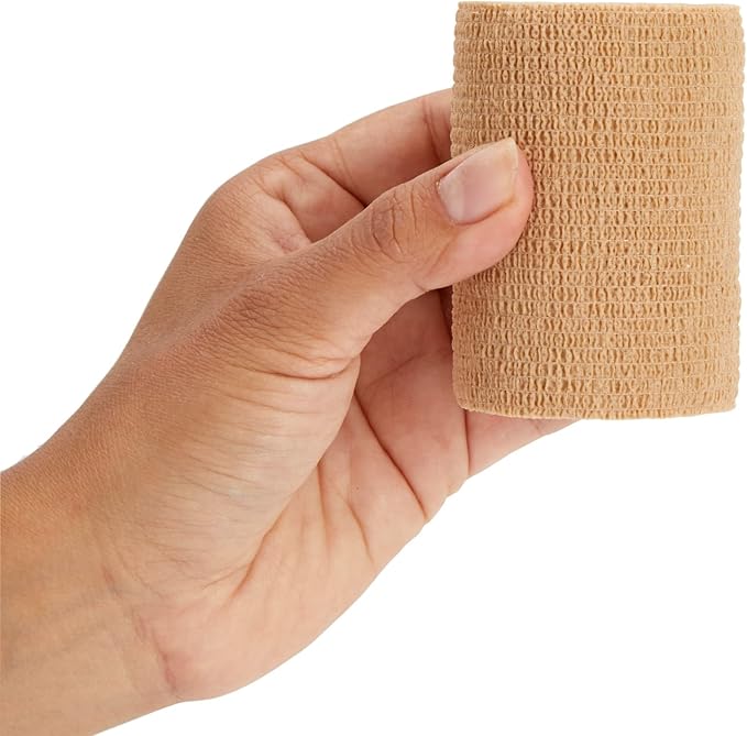 12-Rolls Self Adherent Bandage Wrap, Vet Tape - 3 in x 5 Yds Breathable, Elastic Cohesive Wrap Tape for Wrist, Swelling, Sports, Tattoo (Tan)