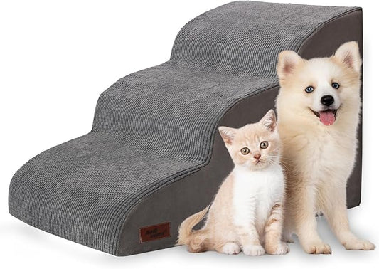 3-Step Dog Ramp and Stairs for Sofa and Chair - Non-Slip Sturdy Pet Steps for Small Dogs and Cats,15.7" H,Grey